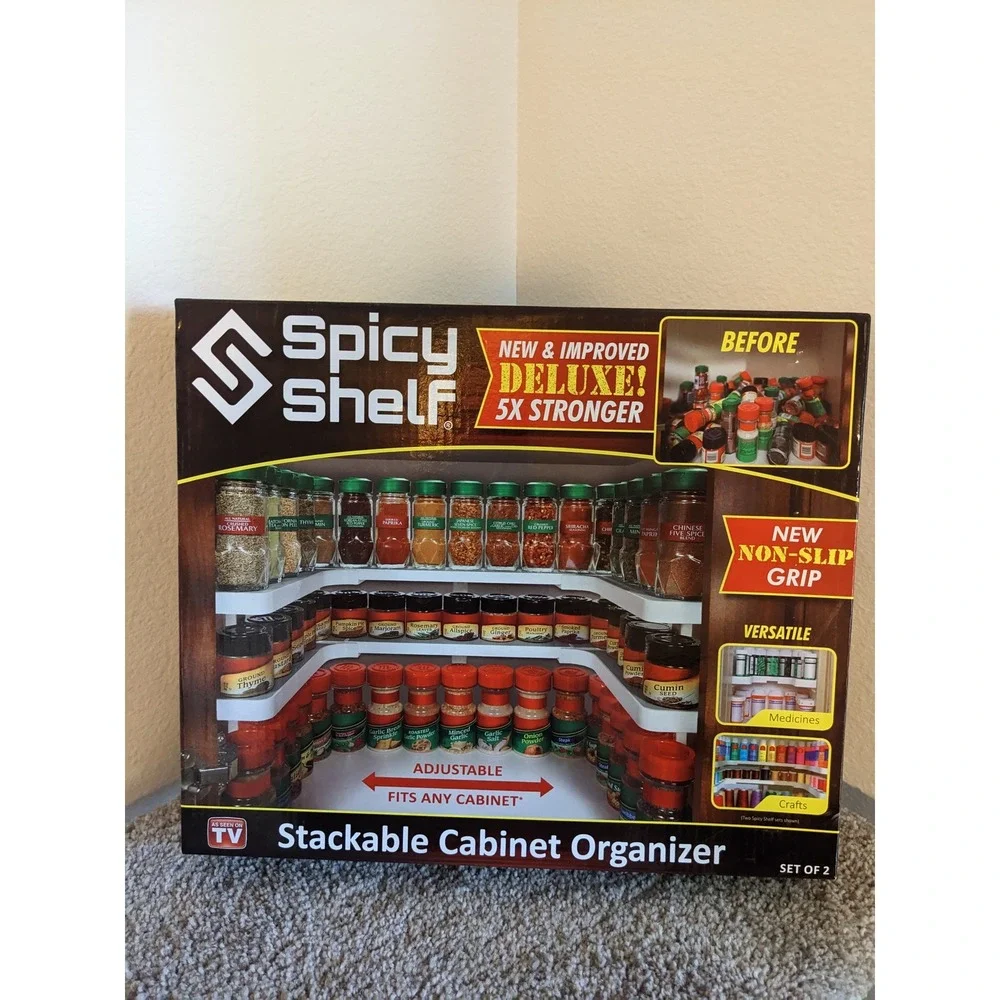 Spicy Shelf Stackable Cabinet‎ Organizer Adjustable Kitchen Storage Set of 2 NEW